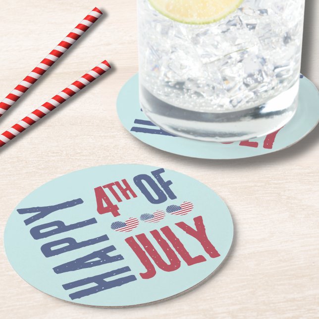 Patriotic USA American Flag 4th Of July Party Round Paper Coaster (Cute Patriotic USA American Flag Heart 4th Of July Round Paper Coaster)
