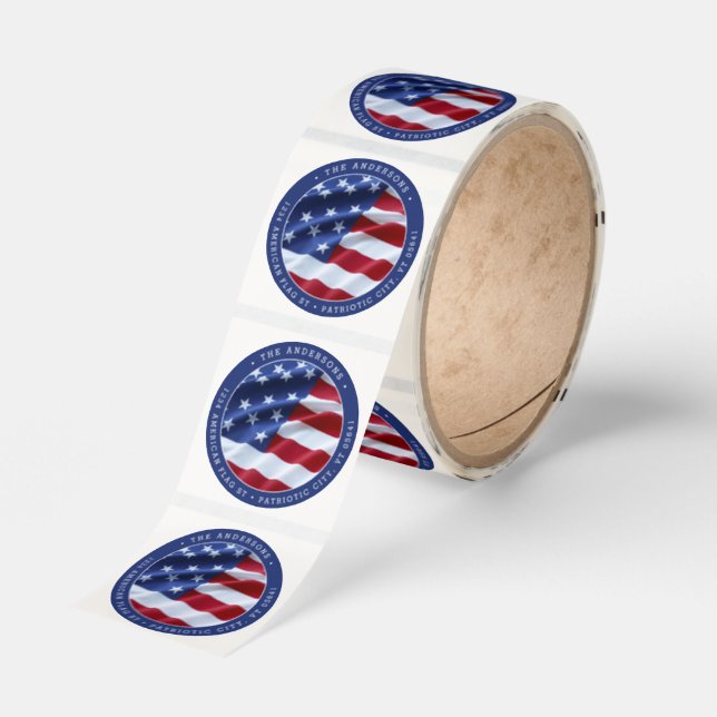 Patriotic USA American Flag Blue Return Address Classic Round Sticker (Roll)