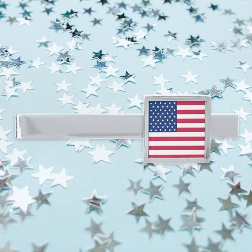 Patriotic USA American Flag Brass Tie Bar Clip