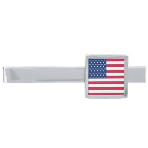 Patriotic USA American Flag Brass Tie Bar Clip