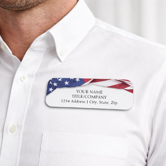 Patriotic USA American Flag Company Name Tag