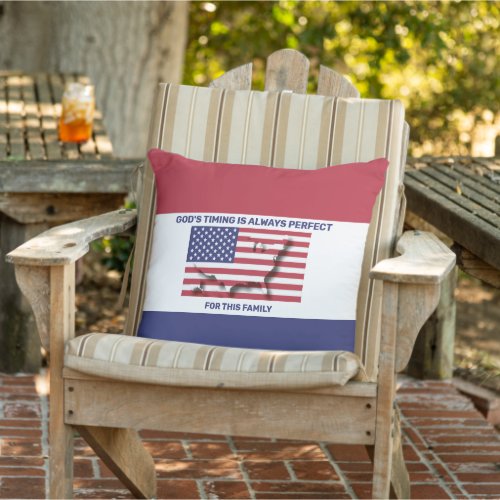 PATRIOTIC USA AMERICAN FLAG Custom Family Name Outdoor Pillow
