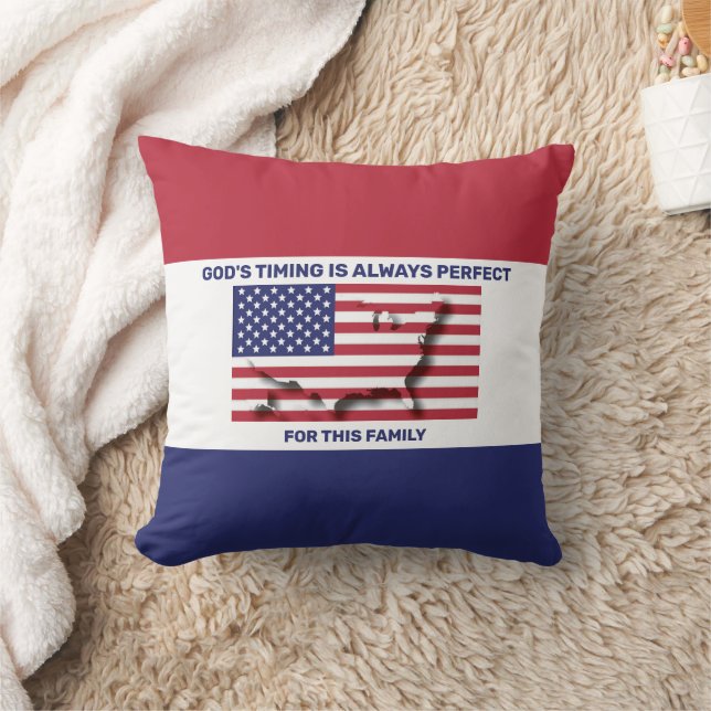PATRIOTIC USA AMERICAN FLAG Custom Family Name Throw Pillow (Blanket)