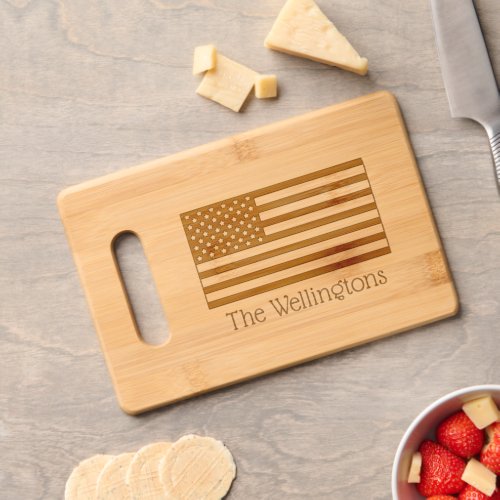 Patriotic USA American Flag Family Name Cutting Board