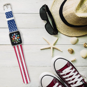 Patriotic Usa American Flag Faux Gold Monogrammed Apple Watch Band by iCoolCreate at Zazzle