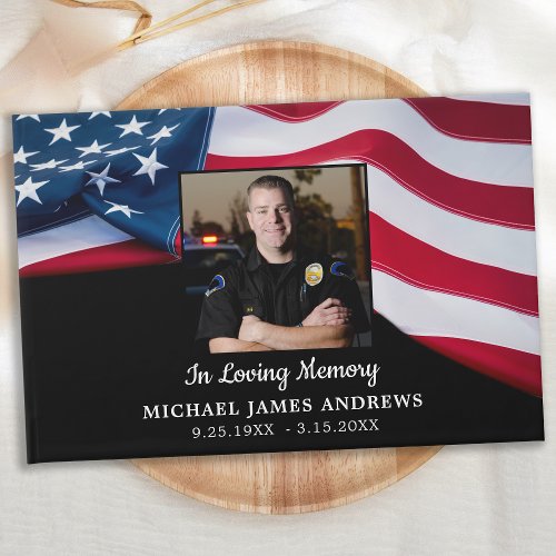 Patriotic USA American Flag Funeral Memorial Guest Book