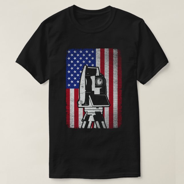 Patriotic USA American Flag Land Surveyor  T-Shirt (Design Front)