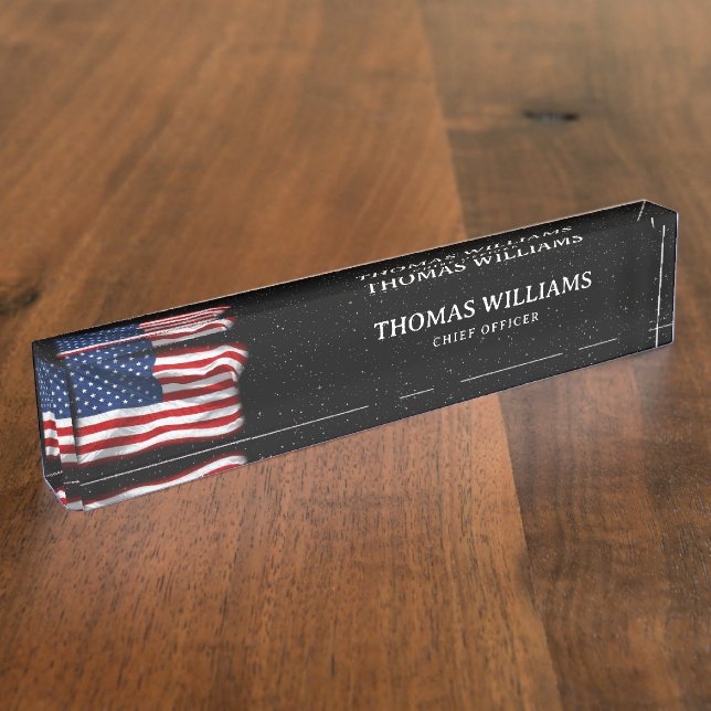 Patriotic USA American Flag Law Enforcement  Desk Name Plate (Side)