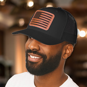 Patriotic USA American Flag Leather Patch Hat Cap