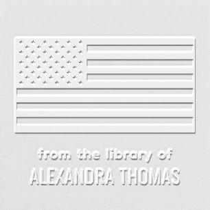 Patriotic USA American Flag Library Book Name Embosser
