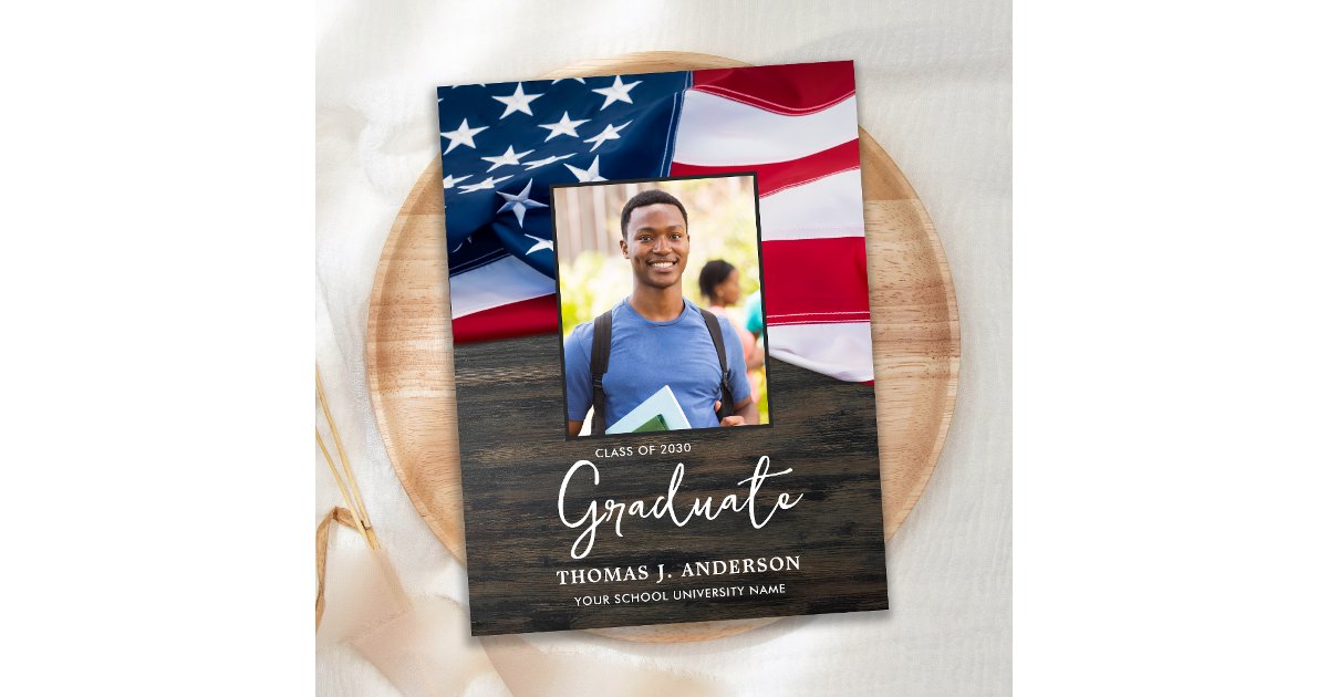 Patriotic USA American Flag Military Graduation Invitation Postcard ...