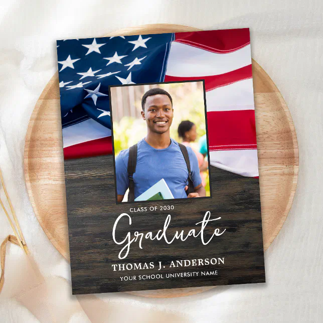Patriotic USA American Flag Military Graduation Invitation Postcard ...