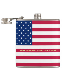 Patriotic USA American Flag Monogrammed Birthday Flask