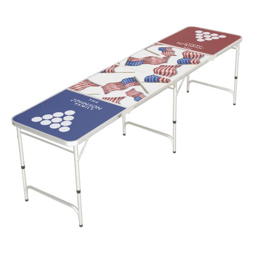 Patriotic USA American Flag Pattern Family Name Beer Pong Table