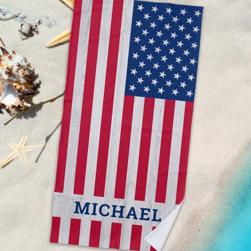 Patriotic USA American Flag Personalized Beach Towel