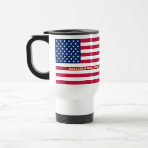 Patriotic USA American Flag Personalized Monogram Travel Mug