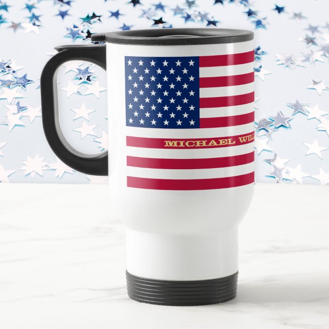 Patriotic USA American Flag Personalized Monogram Travel Mug (Patriotic USA American Flag Personalized Monogram Travel Mug)