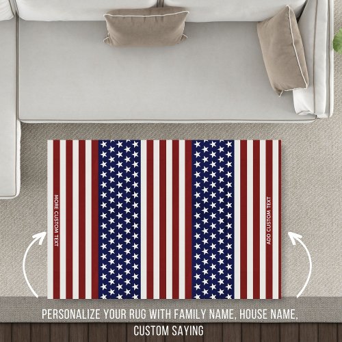 Patriotic USA American Flag Personalized Text Rug