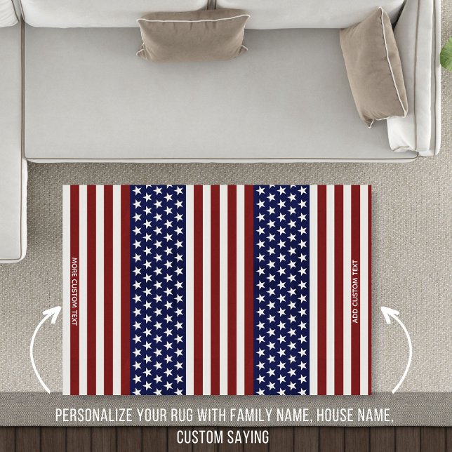 Patriotic USA American Flag Personalized Text Rug (Creator Uploaded)