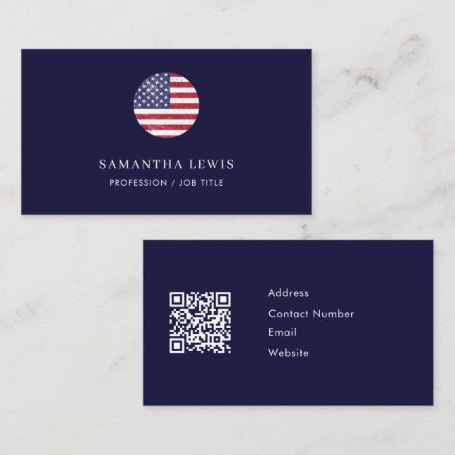 Patriotic USA American Flag QR Code Business Card (Front/Back)