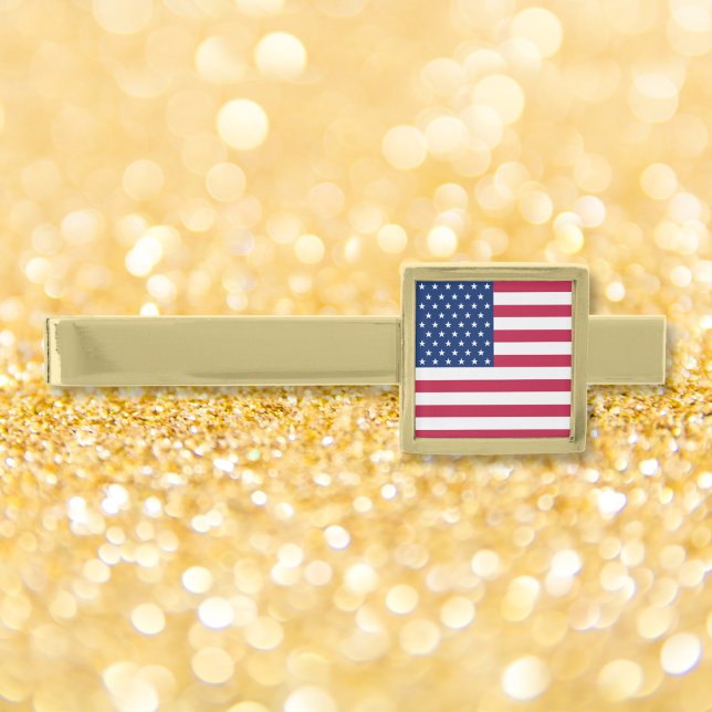 Patriotic USA American Flag Red Blue White Brass Gold Finish Tie Bar (Patriotic USA American Flag Red Blue White Brass Gold Finish Tie Bar)