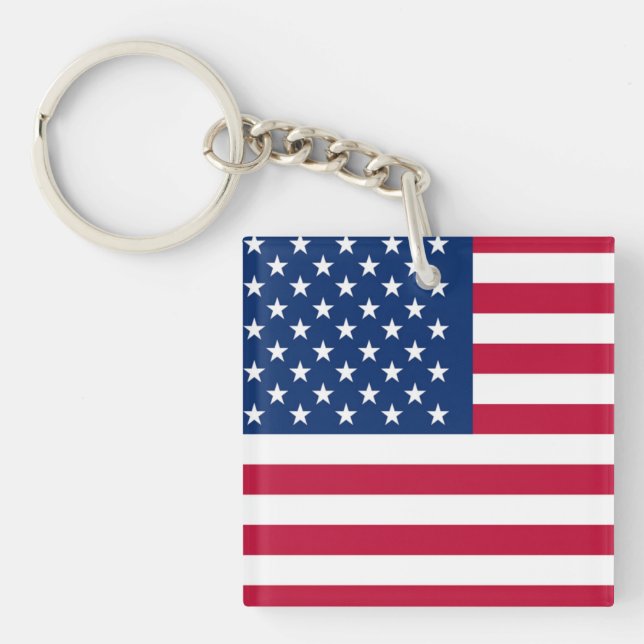 Patriotic USA American Flag Red White and Blue  Keychain (Front)