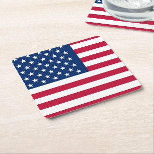 Patriotic USA American Flag Red White and Blue Square Paper Coaster