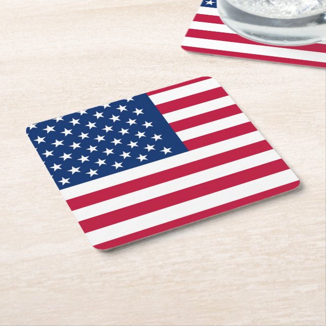 Patriotic USA American Flag Red White and Blue  Square Paper Coaster (Angled)