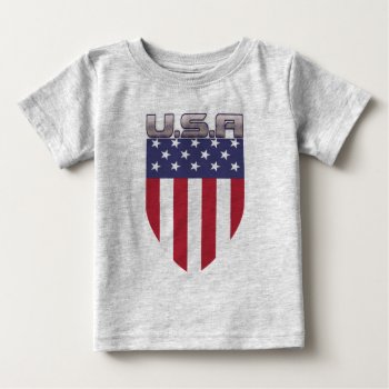 Patriotic Usa American Flag Shield Baby T-shirt by FUNNSTUFF4U at Zazzle