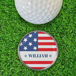 Patriotic USA American Flag Star Name Golf Ball Marker