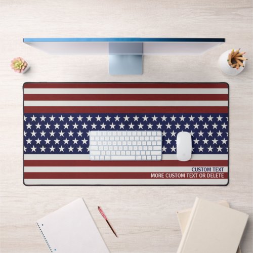 Patriotic USA American Flag Stars Custom Text  Desk Mat
