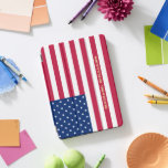 Patriotic USA American Flag Stars Stripes Monogram iPad Pro Cover<br><div class="desc">The all American, Stars and Stripes, Old Glory, Star-Spangled Banner, custom, personalized, beautiful elegant faux gold typography script name monogram / initials, patriotic, america USA flag, monogrammed, cool, magnetic iPad smart cover that folds into multiple stand positions and features grey microfiber interior that helps protect your screen, and wake /...</div>