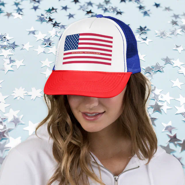 Patriotic USA American Flag Stars Stripes Red Blue Trucker  display picture 2