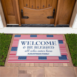 Patriotic USA American Flag WELCOME Doormat
