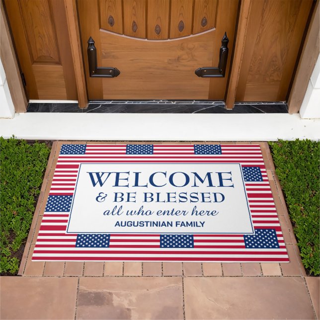 Patriotic USA American Flag WELCOME Doormat (Outdoor)