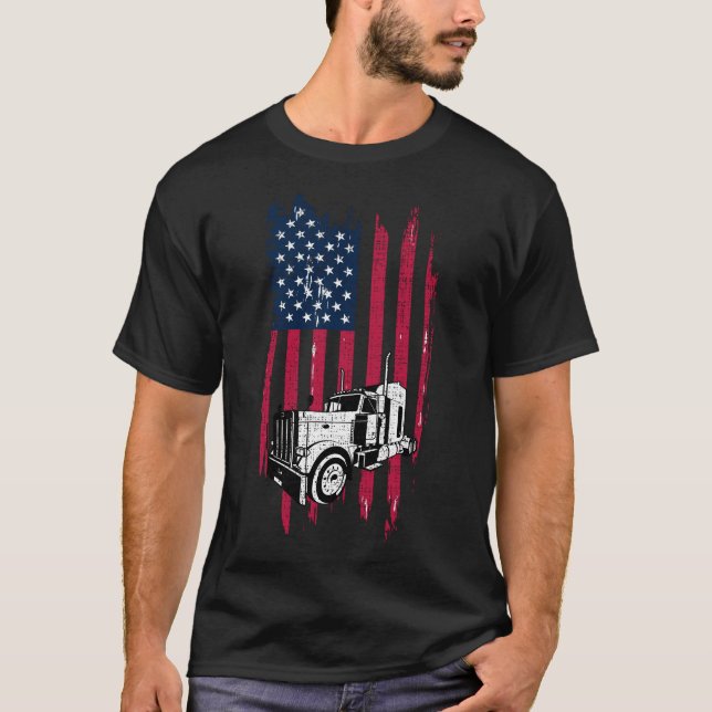 Patriotic USA American Trucker Truck Driver Shirt (Front)
