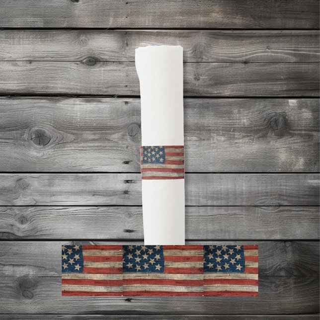 Patriotic USA American Wood Flag Paper Napkin Bands (Creator Uploaded)