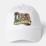 Patriotic USA - America's 250th Anniversary Hat<br><div class="desc">Celebrate this extra special milestone Independence day with an anniversary hat! This hat features USA in bold red letters with a stars and stripes patterned with additional lettering that says "250 years of freedom" on the back.  Perfect for celebrating the 250th anniversary of America.</div>