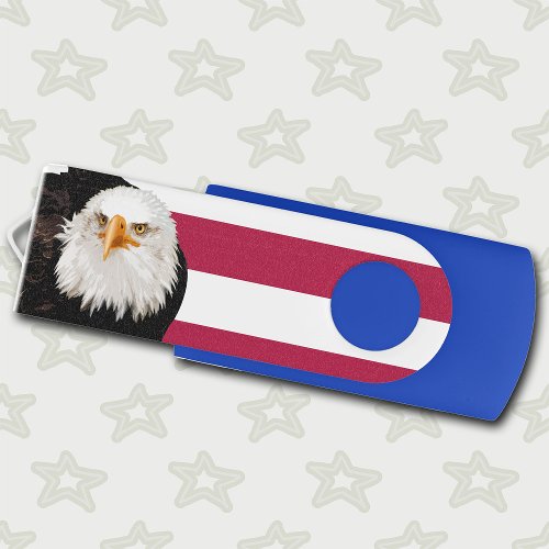 Patriotic USA Bald Eagle Red White Blue Stripes Flash Drive