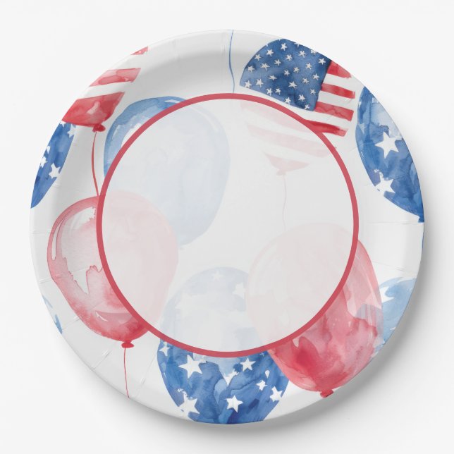 Patriotic USA Balloons Paper Plates (Front)