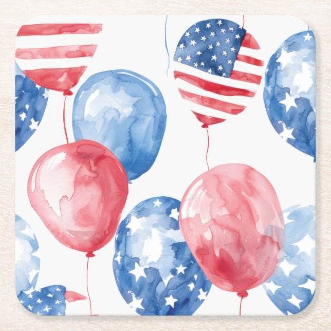 Patriotic USA Balloons Square Paper Coaster (Front)