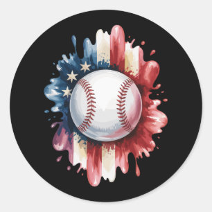Patriotic USA Baseball American Flag Vintage Sport Classic Round Sticker