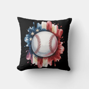 Patriotic USA Baseball American Flag Vintage Sport Throw Pillow
