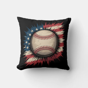Patriotic USA Baseball American Flag Vintage Sport Throw Pillow