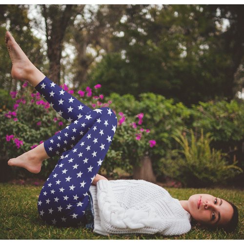 Patriotic USA Blue White Stars Sports Team Pattern Leggings