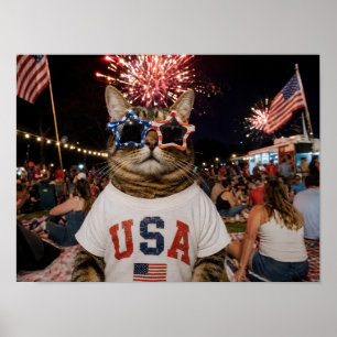 Patriotic USA Cat in Star Sunglasses 4th of July  Poster