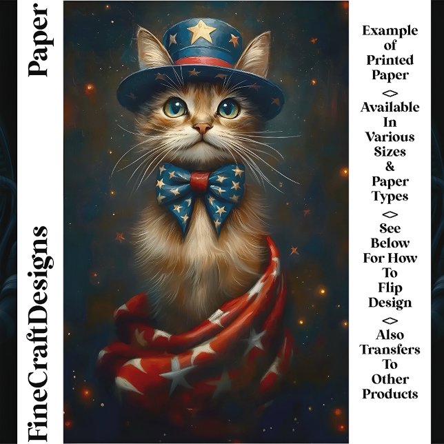 Patriotic USA Cat, Top Hat Bow Tie CS2 Craft Paper (Creator Uploaded)