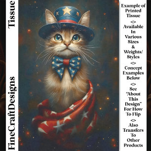 Patriotic USA Cat, Top Hat, Bow Tie CS2 Decoupage Tissue Paper