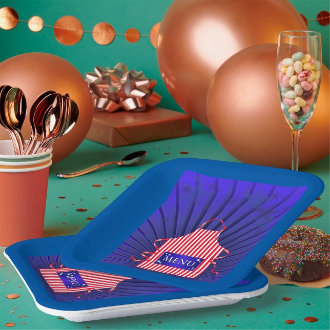 Patriotic USA Chef Red White Blue BBQ Cooking  Paper Plates (Creator Uploaded)