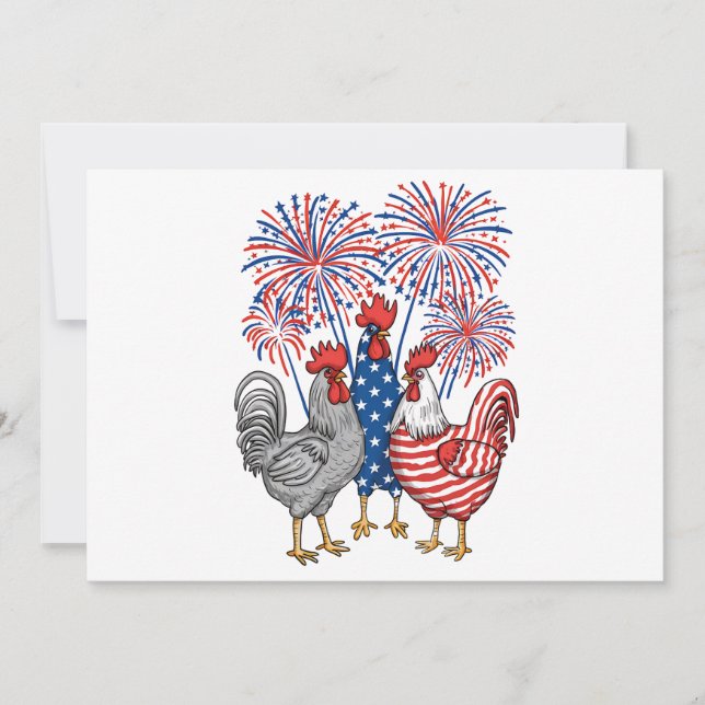 Patriotic USA Chicken USA Hen 4th Of July Invitation (Front)